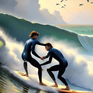Zwei Surfer, die Wellen reiten Digital Art Download druckbare Surfen