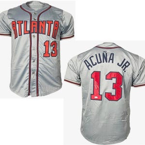 Ronald Acuna Jr. Autographed Grey Atlanta Custom Baseball Jersey JSA