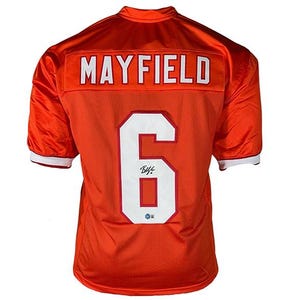 Baker Mayfield Signed Custom Orange Football Jersey Beckett
