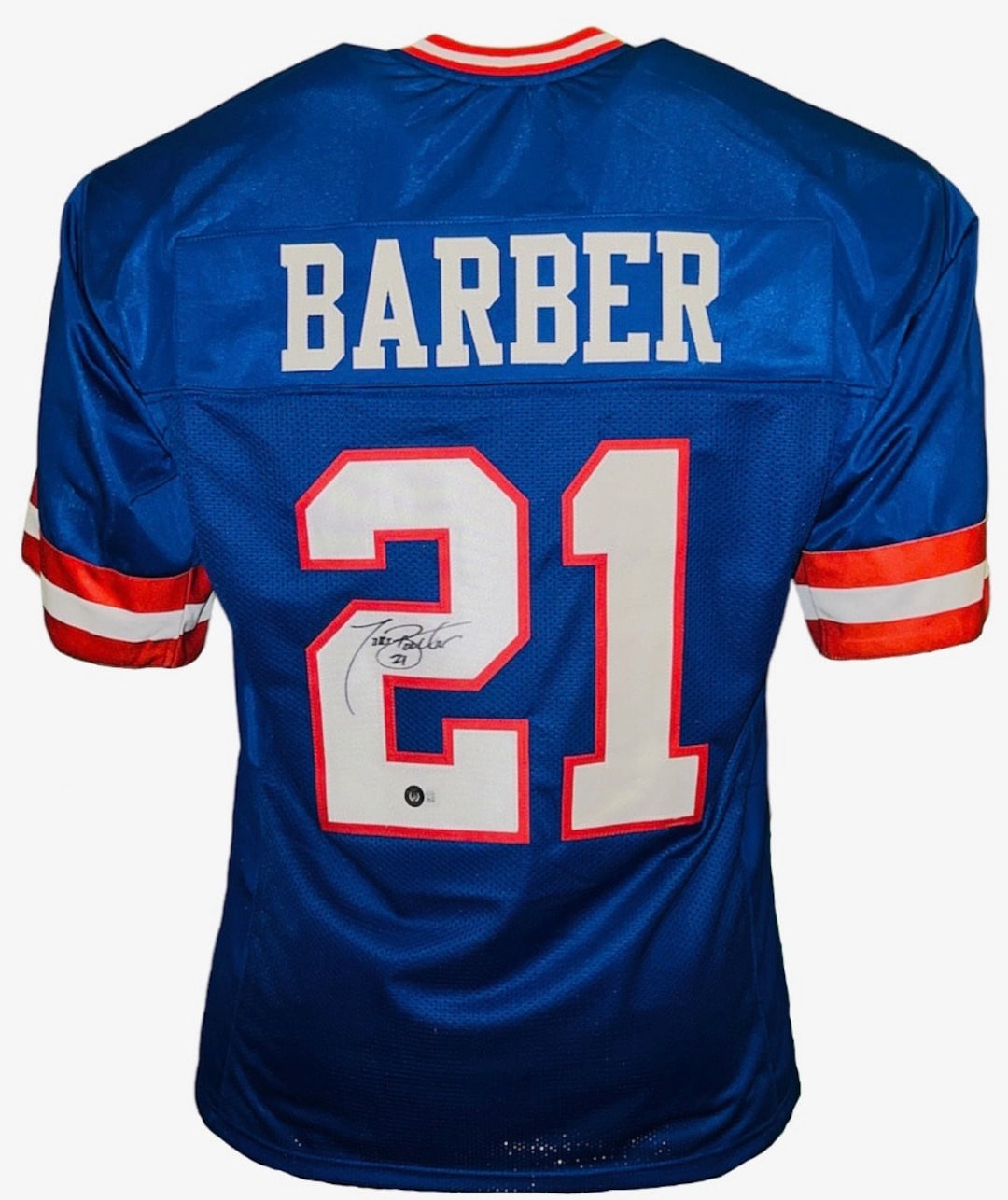 Tiki Barber Signed Custom Blue Football Jersey Beckett - Etsy