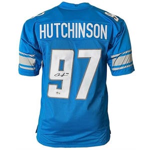 Aidan Hutchinson Signed Custom Blue Football Jersey (Beckett)