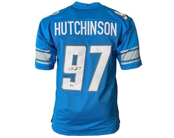 Aidan Hutchinson Signed Custom Blue Football Jersey (Beckett)