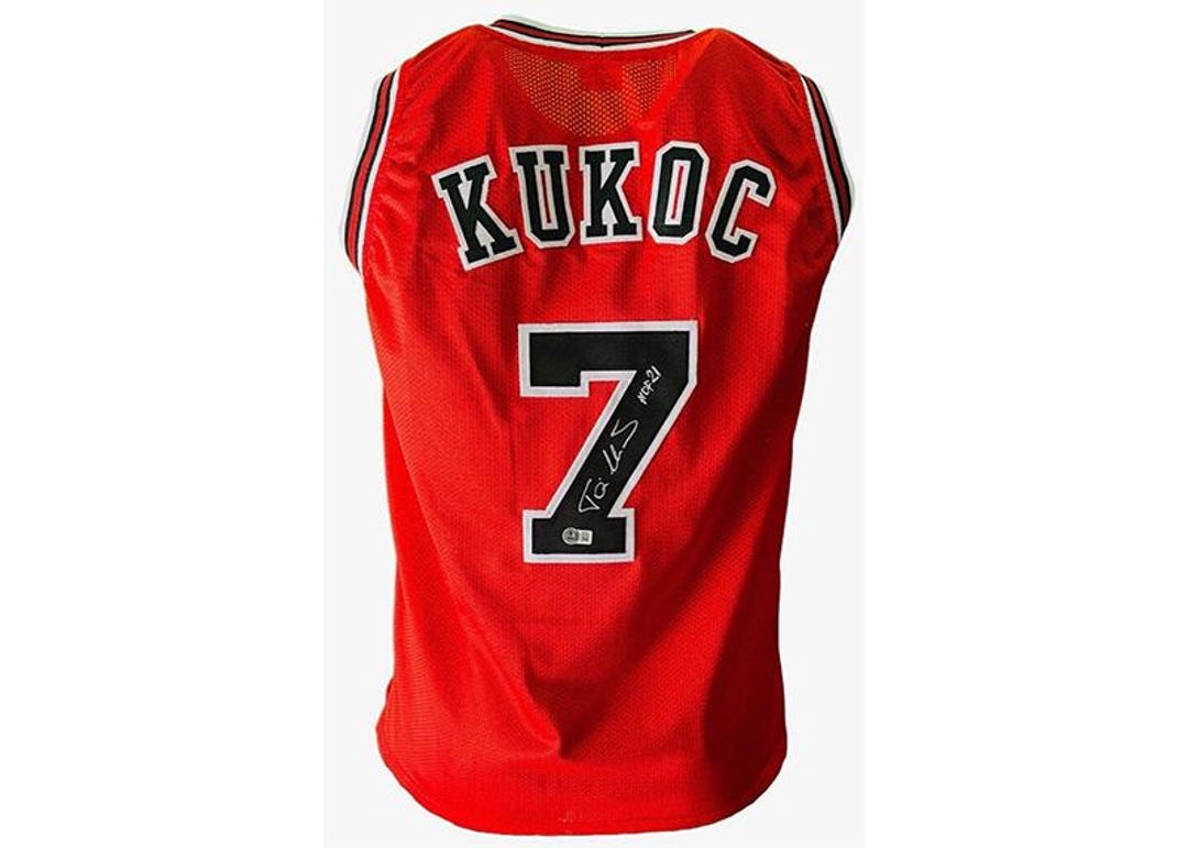 Toni Kukoc Signed Chicago Custom Red Basketball Jersey Beckett HOF