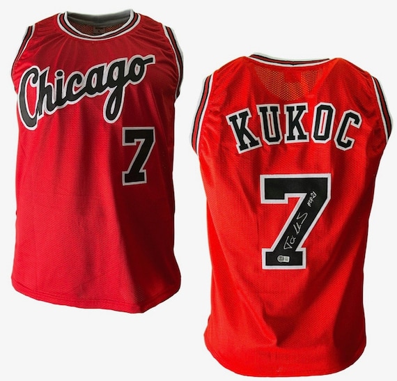 Toni Kukoc Signed Chicago Custom Red Basketball Jersey Beckett HOF