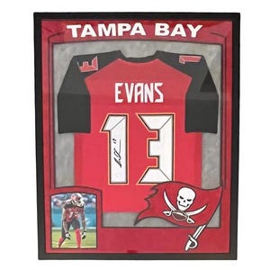 Mike Evans Signed Framed 35x42 Red Football Jersey (JSA)
