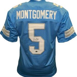 David Montgomery Signed Custom Blue Football Jersey Beckett