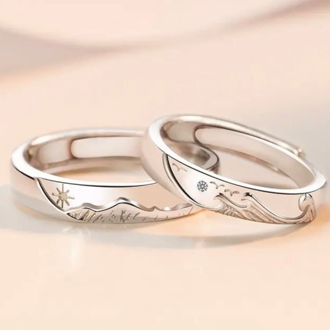 Couples Rings Sterling Silver With Cubic Zirconia, Ring Set for Him and