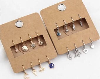 Sterling Silver and Gold Earring Set - Stackable Earring Set available in Gold and Silver, Pierced Earring Set with Cubic Zirconia - 8pcs