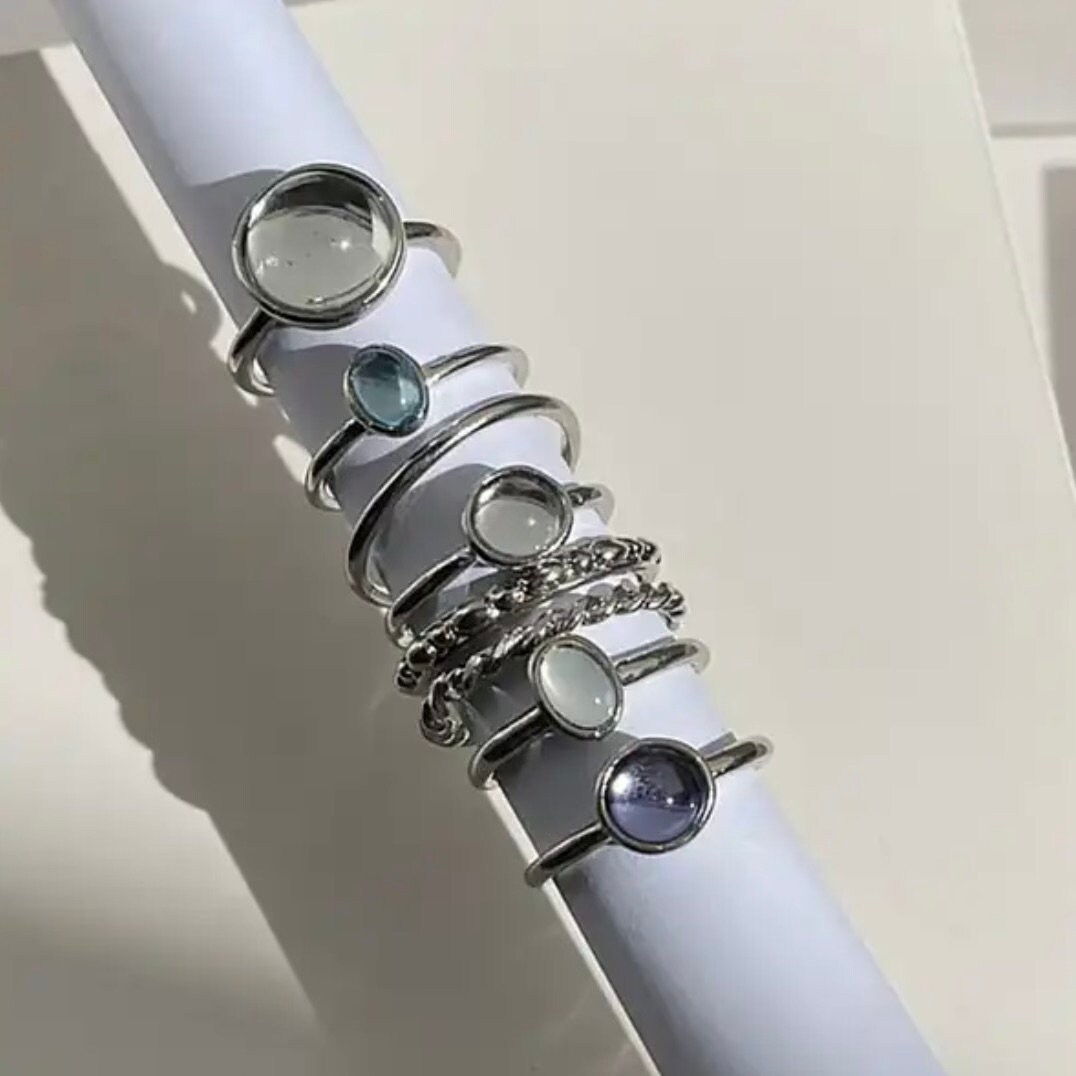 thumbnail image 2 of Handmade Sterling Silver Stacking Ring Set - 8 Pieces, 925 Silver, Assorted Sizes (All Sizes Available) 2 of 6