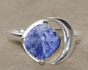 Raw Tanzanite Ring: Handmade 925 Sterling Silver Adjustable Ring