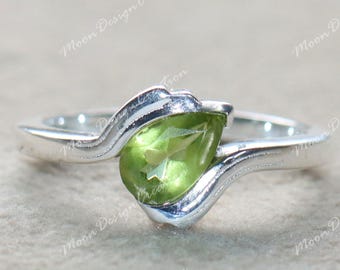 Dainty Peridot Solitaire Ring: Sterling Silver August Birthstone