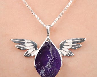 Amethyst Angel Necklace: Sterling Silver Guardian Angel Pendant