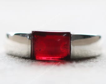 Red Garnet Sterling Silver Men's Signet Ring