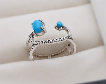 Anillo turquesa azul, plata sólida 925, anillo de declaración, anillo de boda, anillo de piedra de nacimiento de diciembre, anillo de promesa, regalo de cumpleaños de joyería turquesa