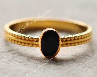 Black Onyx Ring: 14K Gold Plated Sterling Silver Minimalist Ring
