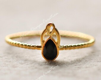 Black Onyx Ring: 14K Gold Plated Sterling Silver Minimalist Ring