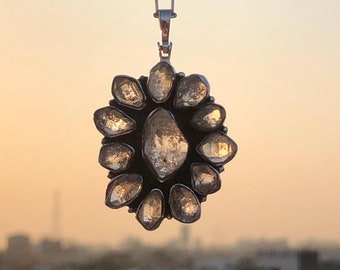 Raw Herkimer Diamond Pendant, 925 Sterling Silver Handmade Women pendant, Clear Crystal Women Silver Jewelry