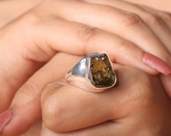 Handmade Moldavite Ring: Natural Gemstone, 925 Sterling Silver