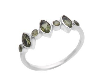 Handmade Dainty Moldavite Ring: 925 Sterling Silver Gemstone Ring