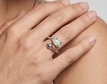 Handmade Fire Opal Sterling Silver, Ethiopian Opal Womens Promise Ring