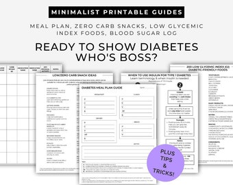 Diabetes Meal Plan, Diabetic Food List, Diabetic Food Chart, Do's and Don'ts Guide, Blood Sugar Log, low Carb, Glycemic Index, Type 1 2 DM