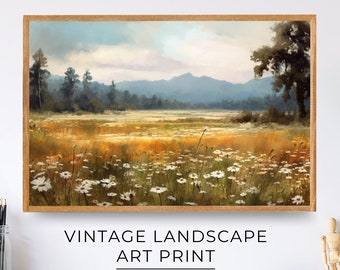 Printable Wildflower Field Landscape Oil Painting, Vintage Landscape ...