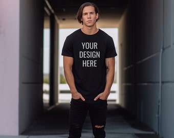 5000 Men's BLACK T-shirt Gildan Mockup, Mens Shirt Mockup, BLACK Tshirt Mockup for Men, Aesthetic Mockup, Tattooed Model Mockup