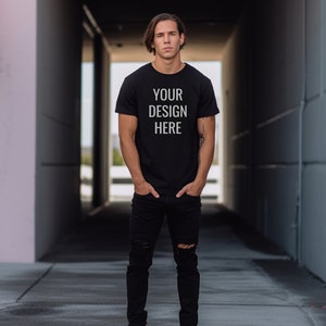 5000 Men&#39;s BLACK T-shirt Gildan Mockup, Mens Shirt Mockup, BLACK Tshirt Mockup for Men, Aesthetic Mockup, Tattooed Model Mockup