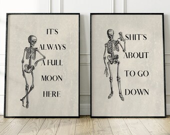 SET AUS 2 Halloween Badezimmer Dekoren, Gothic Wohnaccessoires, Prints, Bitte keine Dämonen im Badezimmer beschwören