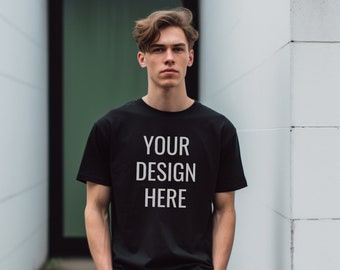 5000 Men's BLACK T-shirt Gildan Mockup, Mens Shirt Mockup, BLACK Tshirt Mockup for Men, Aesthetic Mockup, Tattooed Model Mockup