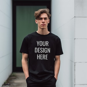 5000 Men&#39;s BLACK T-shirt Gildan Mockup, Mens Shirt Mockup, BLACK Tshirt Mockup for Men, Aesthetic Mockup, Tattooed Model Mockup