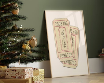 North Pole ticket prints, modern Christmas decor, trendy Christmas print, Christmas wall art, holiday decor, digital print, gifts for kids