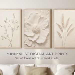 Stampe artistiche da parete neutre, arte botanica, set di 3 stampe di piante beige, decorazione da parete minimalista moderna per camera da letto e soggiorno, arte con texture stampabile