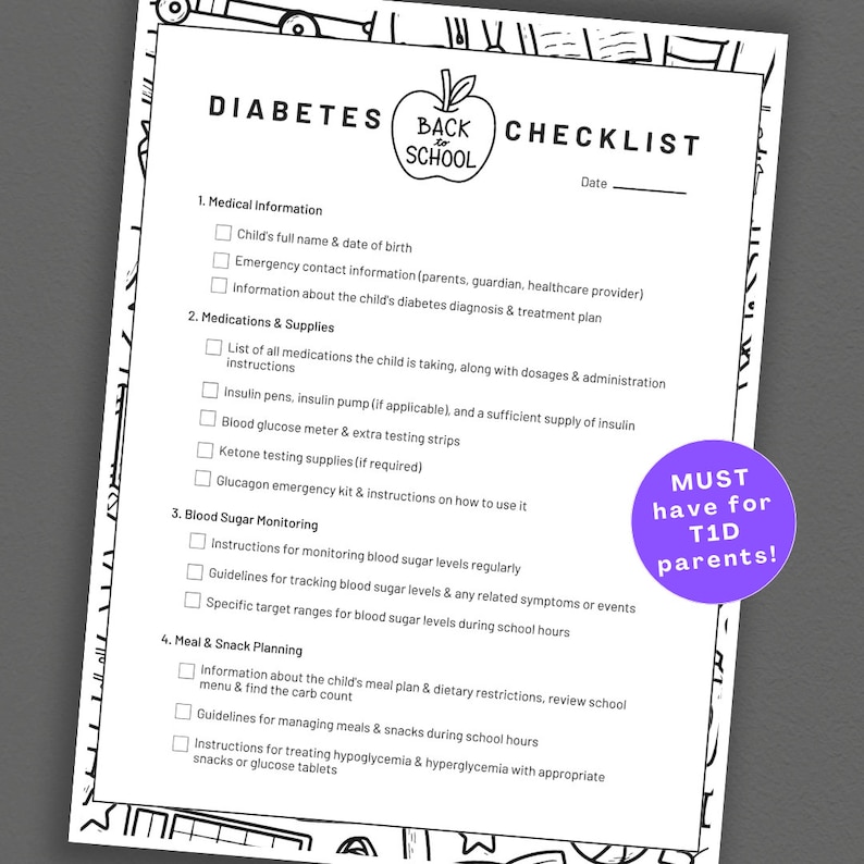 Type 1 Diabetes School Digital Download, Diabetes Education, School