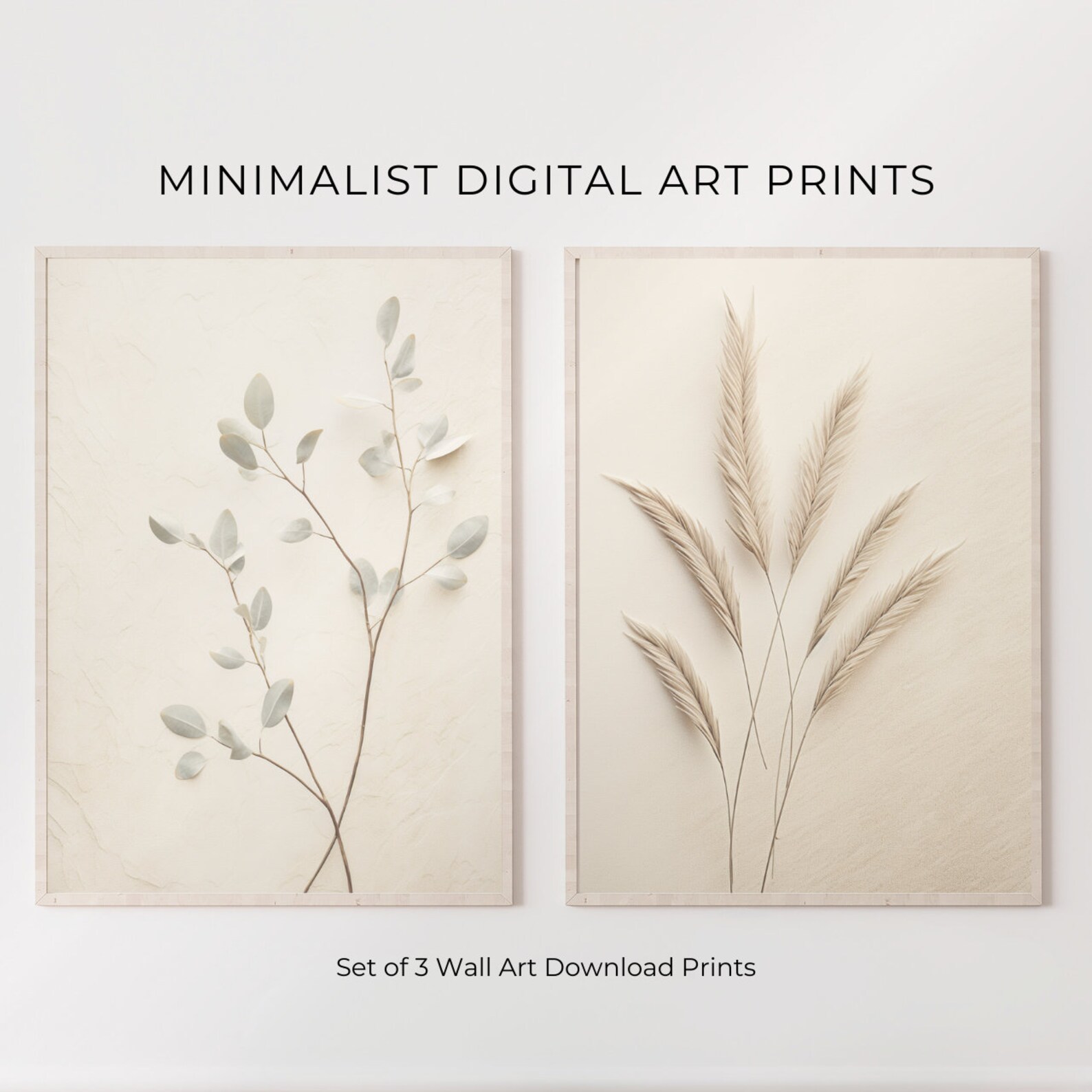 Neutral Wall Art Prints, Botanical Art, Set of 3 Beige Plant Prints ...