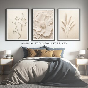 Neutral Wall Art Prints, Botanical Art, Set of 3 Beige Plant Prints ...