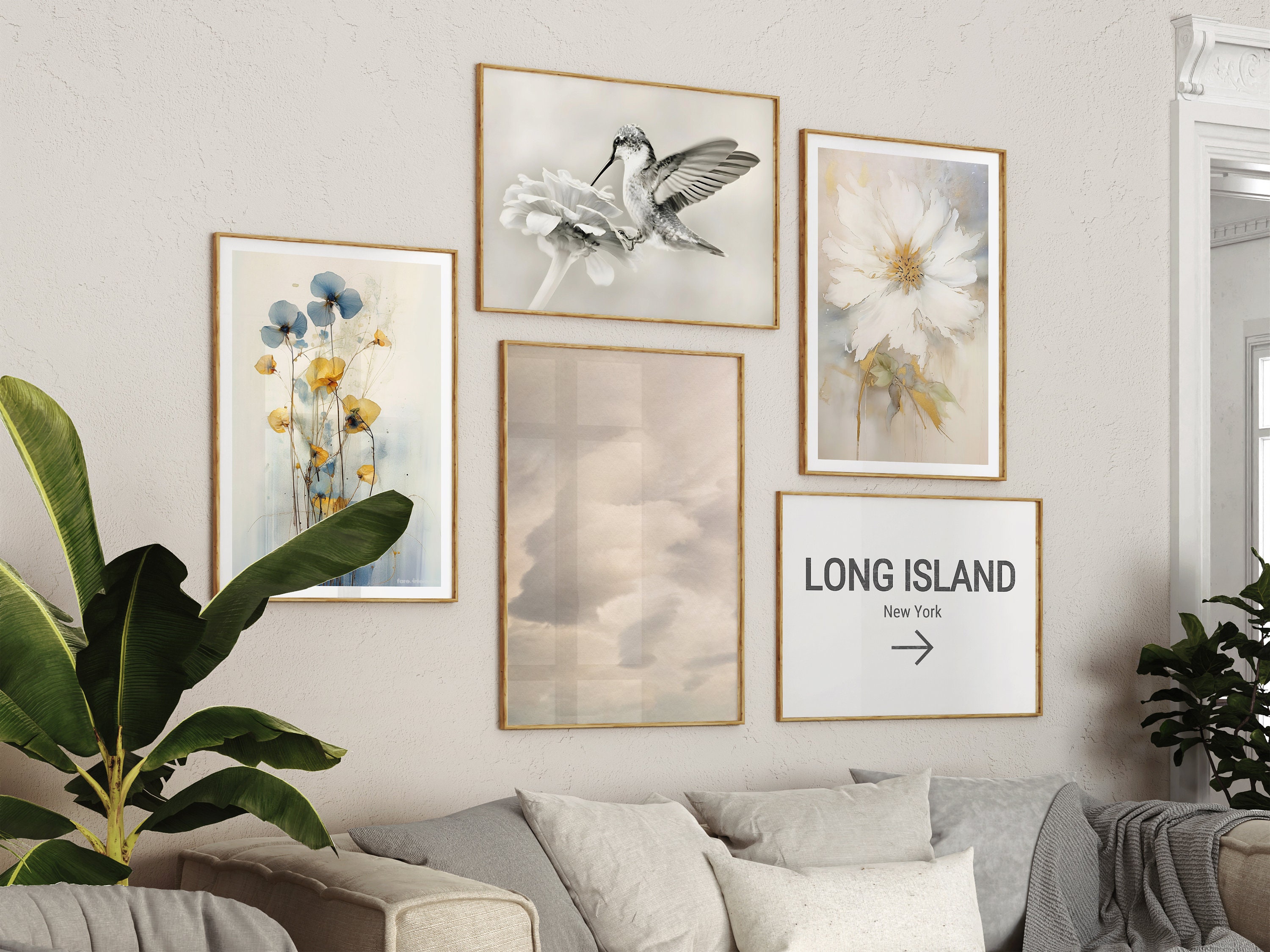 Neutral Hummingbird Wall Art Print, Minimalist Modern Bedroom Living ...