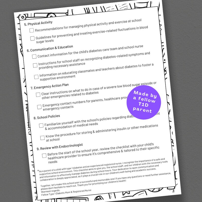 Type 1 Diabetes School Digital Download, Diabetes Education, School