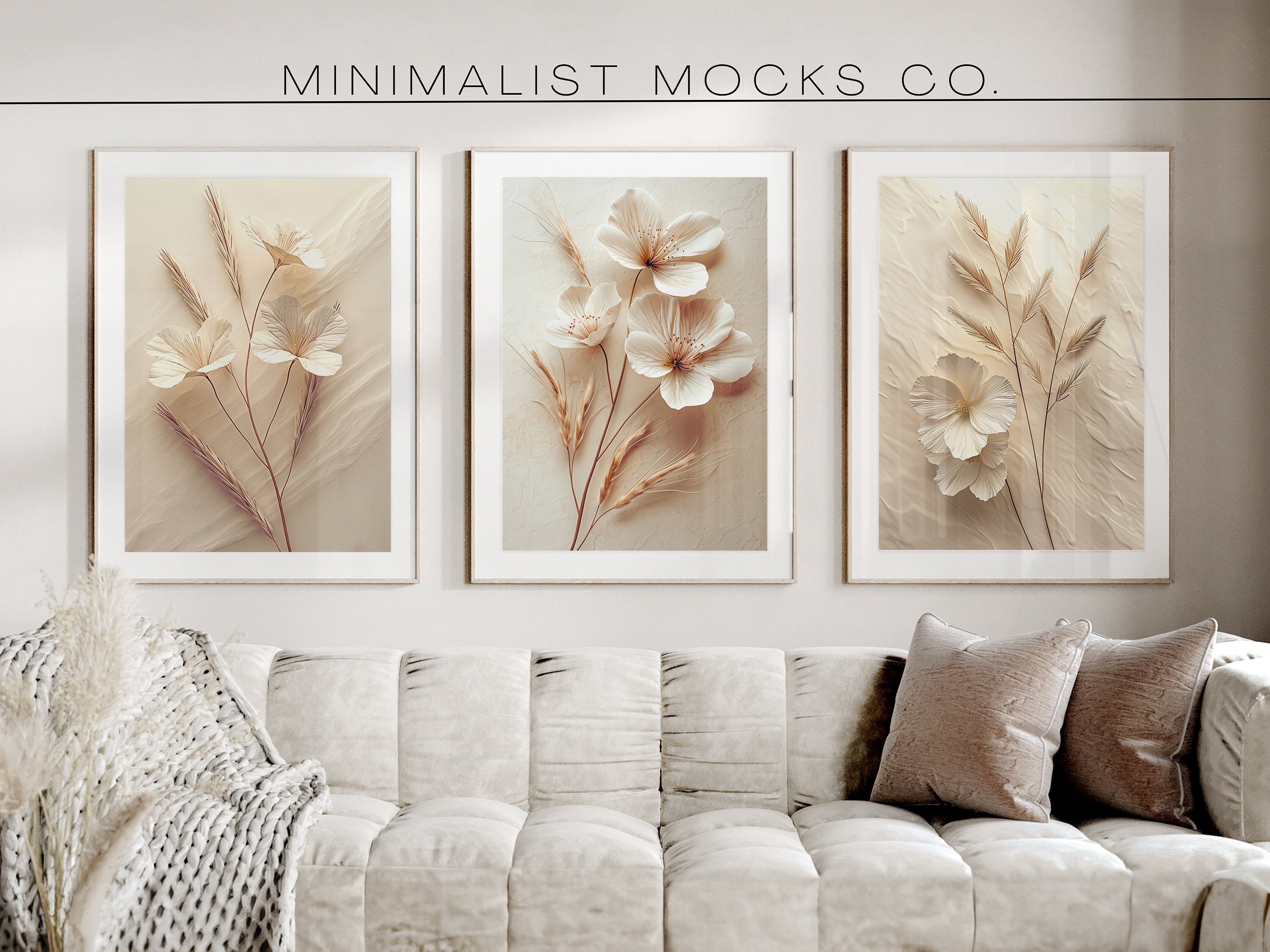 Neutral Wall Art Prints, Botanical Art, Set of 3 Beige Plant Prints ...