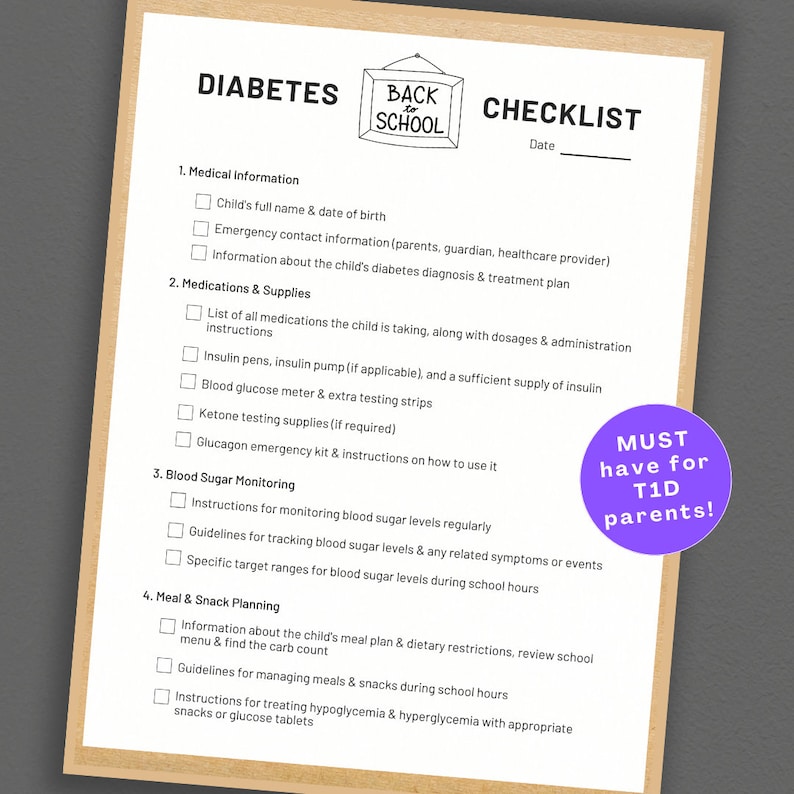 Type 1 Diabetes School Digital Download, Diabetes Education, School