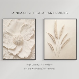 Neutral Wall Art Prints, Botanical Art, Set of 3 Beige Plant Prints ...