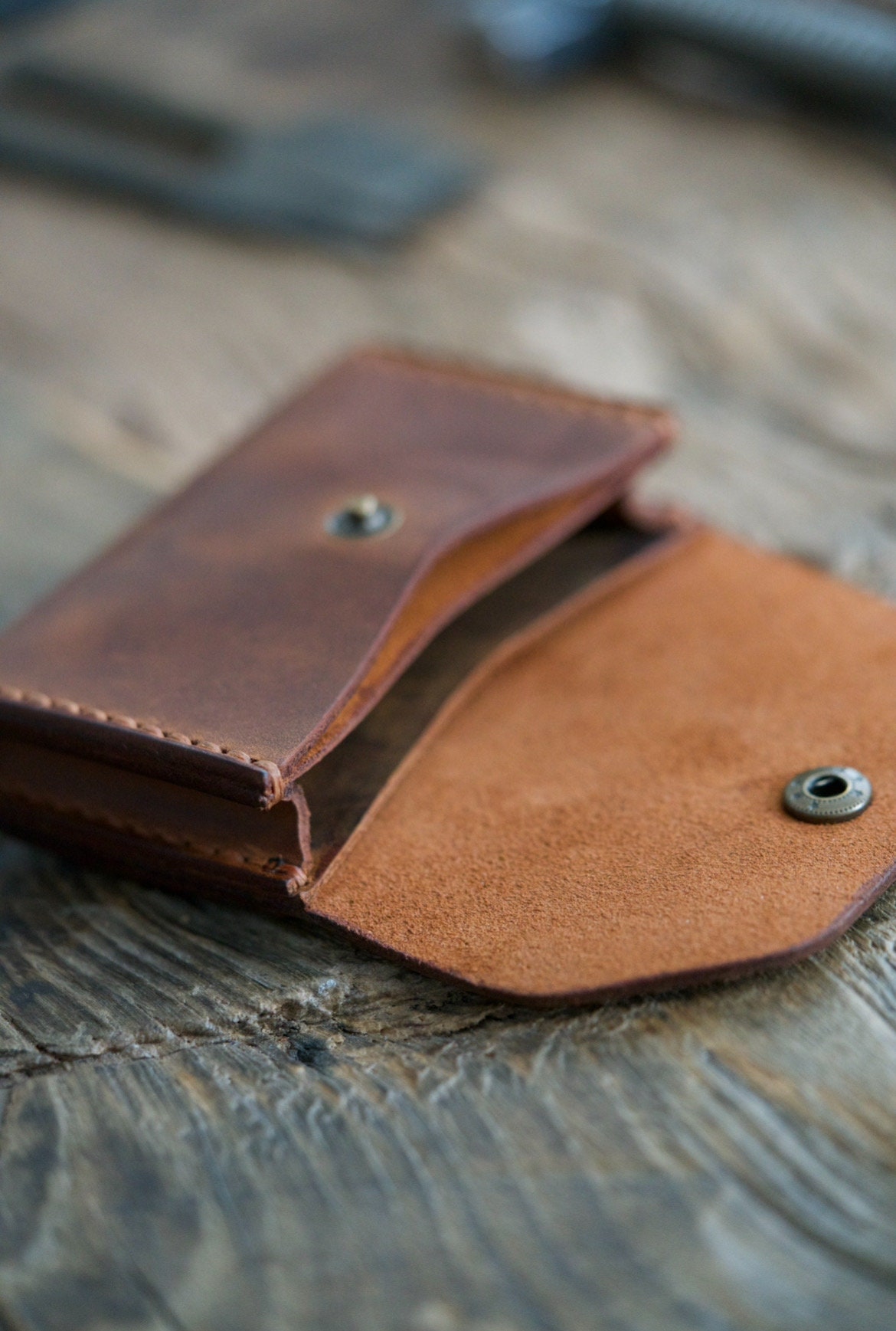 Coolhorse Leather Bifold Square Basket Stamp Money Clip Wallet