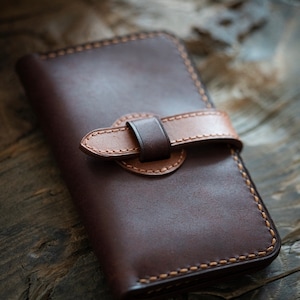Cartera vertical de cuero personalizada para regalo / Tarjetero de cuero marrón / Cartera delgada plegable de cuero grabada para hombres / Regalo para padrinos de boda