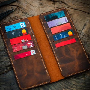Handgefertigte Leder Brieftasche / Personalisierte Leder Herren Brieftasche / Tabak Leder Bifold Brieftasche / Vatertags Geschenk für Ihn / Monogramm Brieftasche