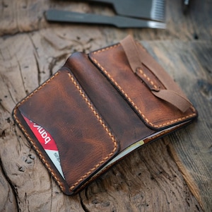 Carteira de couro feita à mão / Carteira masculina de couro personalizada / Carteira dobrável de couro de tabaco / Presente de dia dos pais para ele / Carteira com monograma