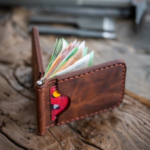 Billetera de cuero delgada, NOCHE DE CITA, Billetera plegable personalizada, Billetera hecha a mano para hombres, Regalo de cumpleaños para hombres, Billetera para hombres con monograma