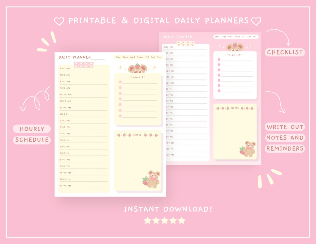 Printable Daily Planner, Cute Digital Planner, to Do List, Kawaii ...