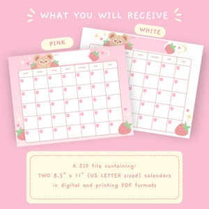 Monthly Planner Printable, Digital Kawaii Stationary, Cute Undated ...