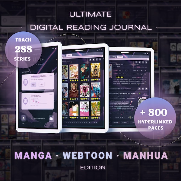 Manga Journal Digital, Webtoon Reading Tracker, Agenda Manhwa, Collection de mangas, Critique de livre, Goodnotes