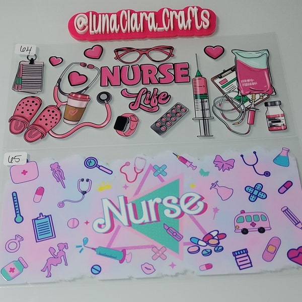 Nurse Life | Pink Nurse UV DTF 16 oz Cup Wrap | Ready to Apply | Waterproof | No Heat Needed | Scratch Proof | Full Color Transfer